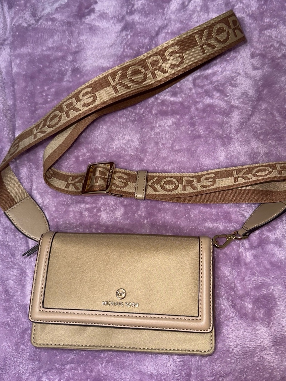 Michael Kors Gold-Tone Signature Strap Crossbody Bag